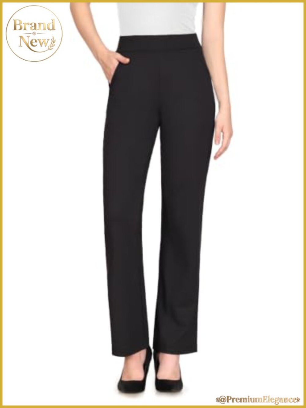Women's Wide Leg Dress Pants Stretchy Pull On Business Casual Slacks